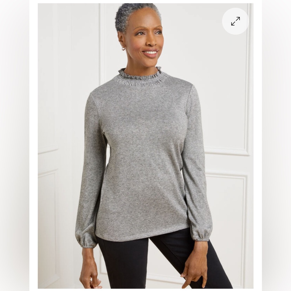 Talbots Tie Back Smoked Long Sleeve Top Silver Size Medium